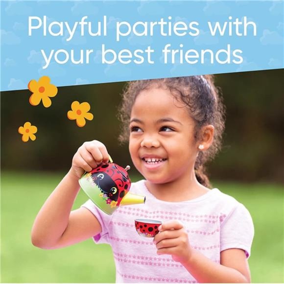 15-Piece Ladybug-Themed Pretend-Play Tin Tea Set,Includes Teapot,4 Plates,4 Cups - Picture 2 of 7